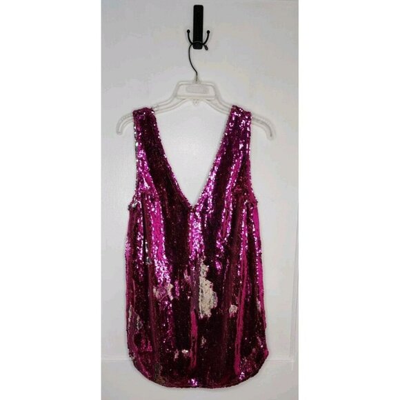 Free People Intimately Embellished Sequin Shift Slip Fuchsia Silver Dress Sz XS - Picture 1 of 6